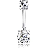 ZELORES Sterling Silver 14G Belly Button Ring Opal CZ Navel Piercing Jewelry Long Bar Belly Rings for Women 12mm