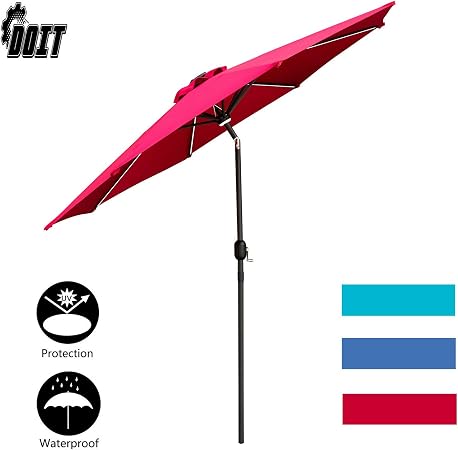 Amazon Com Doit 9ft Outdoor Market Table Umbrella Solar Led Strip With 8 Sturdy Ribs Patio Umbrella Waterproof Garden Outdoor
