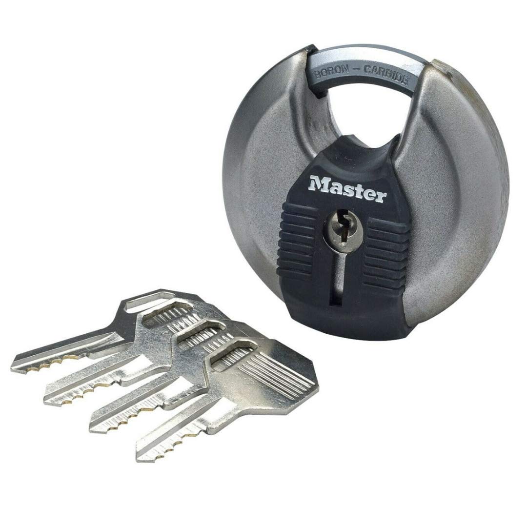MASTER LOCK Heavy Duty Disc Padlock, Security Level 8/10, Outdoor, Keyed, Stainless Steel, Weatherproof, Closed Shackle