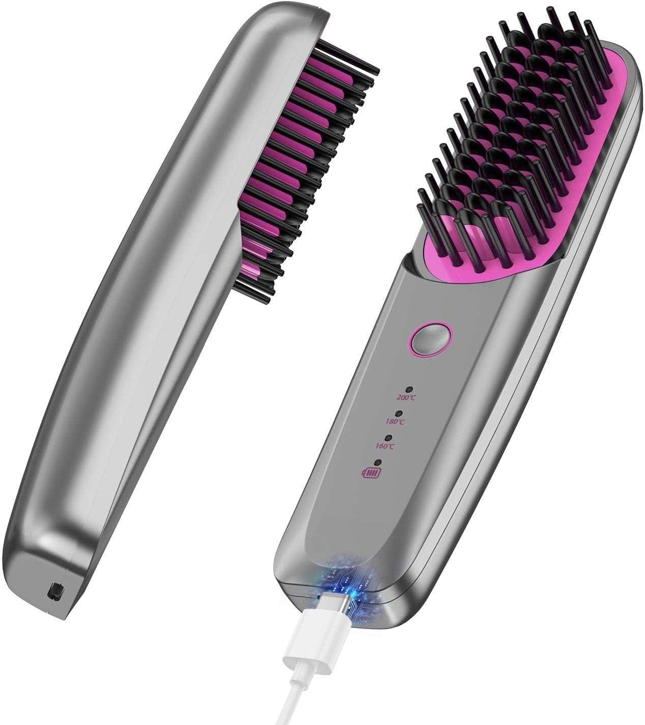 Lurowo Cordless Hair Straightener Brush, 5000m Negative Ion Heated Straightener Brush for Travel, 2-in-1 Straightener and Curler, 3 Adjustable Temperature Modes