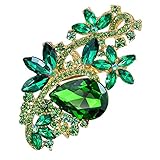 SANWOOD Luxury Waterdrop Flower Brooch Rhinestone Broach Pin Crystal Breastpin (Golden + Green)