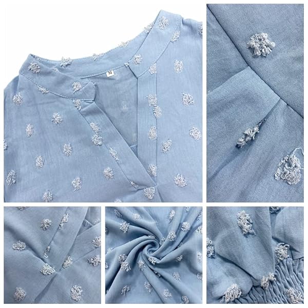 FWAY WOMENS TOPS DRESSY CASUAL V NECK DOT LONG SLEEVE WORK SHIRTS CHIFFON BLOUSES FASHION 2023 TUNIC SHIRT LIGHT BLUE