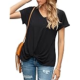Iandroiy Women's Comfy Casual Summer Tops Short Sleeve V Neck Blouses T Shirts Twist Knot Tees