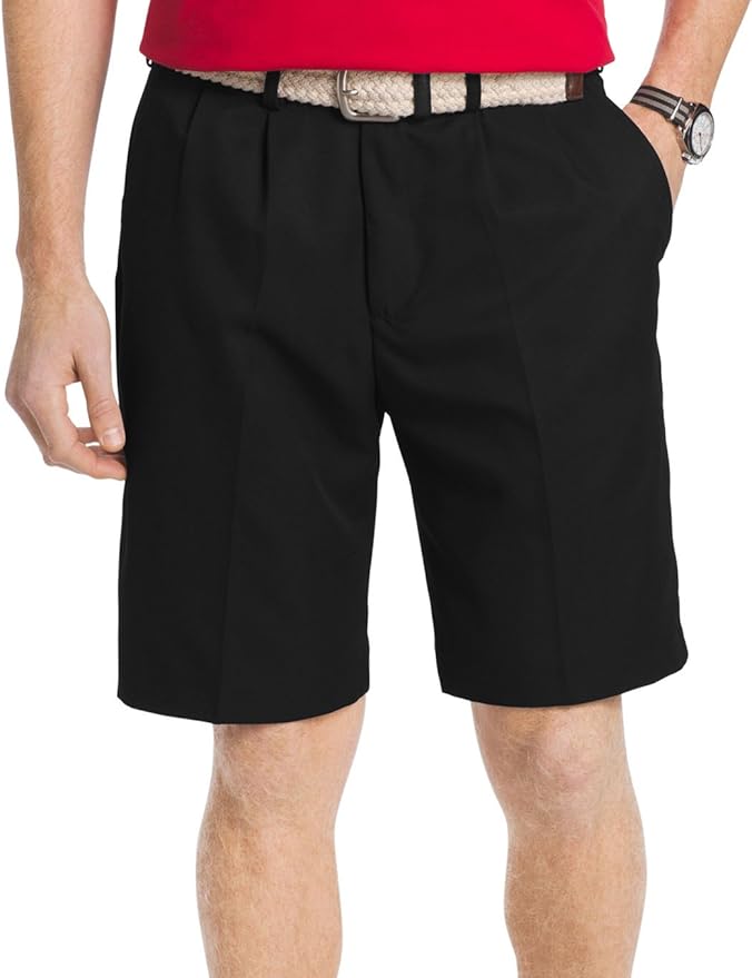 Izod Men's Double Pleat Solid Microfiber Short, Black, 30W Amazon.co