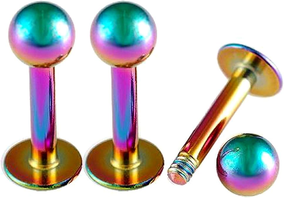 14g 14 Gauge 1.6mm 5/16 8mm Rainbow Anodized Steel Lip Bar Labret Ring