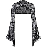 Gothic Crop Top Goth Lace Bolero Black Shrug Cardigan Bell Sleeve Cover Up for Women