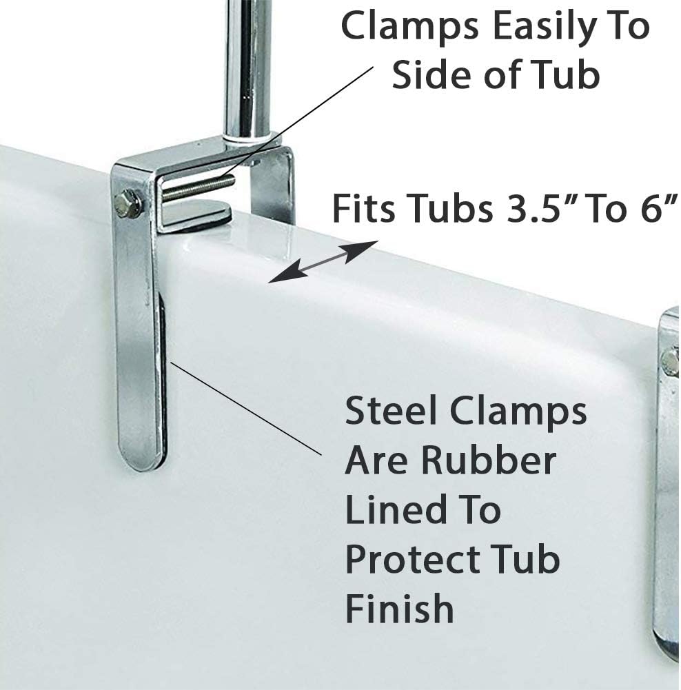 Carex Tri-Grip Bathtub Rail with Chrome Finish - Bathtub Grab Bar Safety Bar For Seniors and Handicap - For Assistance Getting In and Out of Tub, Easy to Install on Most Tubs: Health & Personal Care