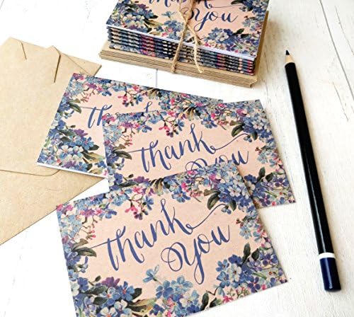(Pack of 8) Mini Floral Thank You Cards, A7 Folded Cards & envelopes