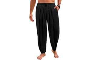 Runcati Mens Casual Harem Pants Drawstring Elastic Waist Cotton Cropped Trousers Yoga Beach Lightweight Pants