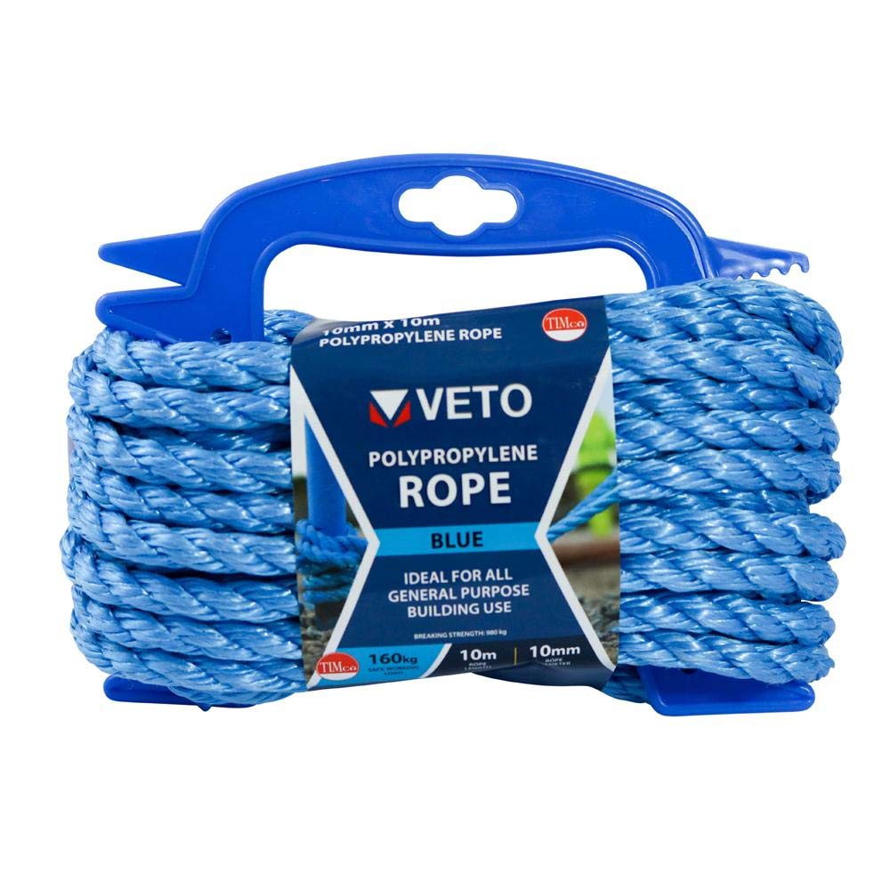 TIMCO Polypropylene Blue Rope – General purpose – Great for towing, mooring, strapping, cable draw cord and as a washing line - 10mm x 10m