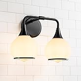 HAHZT Black Bathroom Light Fixtures 2 Lights Vanity Lights with Milky White Frosted Glass Shade Bathroom Vanity Light 14 inch