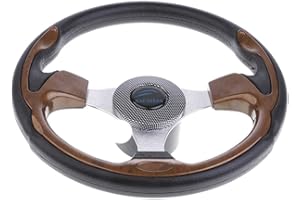 Almencla 3-Spoke 13-1/2 Inch Aluminum Boat Steering Wheel 3/4 Inch Shaft for Marine Yacht Pontoon Boats - Black ＆ Brown