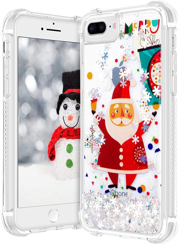 Idee Regalo Di Natale Per Donne.Vego Custodia Compatibile Con Iphone 6 Plus E Iphone 7 Plus Motivo Natalizio Con Glitter Liquidi