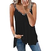 Soesdemo Dressy Tank Top for Women Casual Summer Floral Rhinestones Spaghetti Strap V Neck Sleeveless Tunic for Leggings