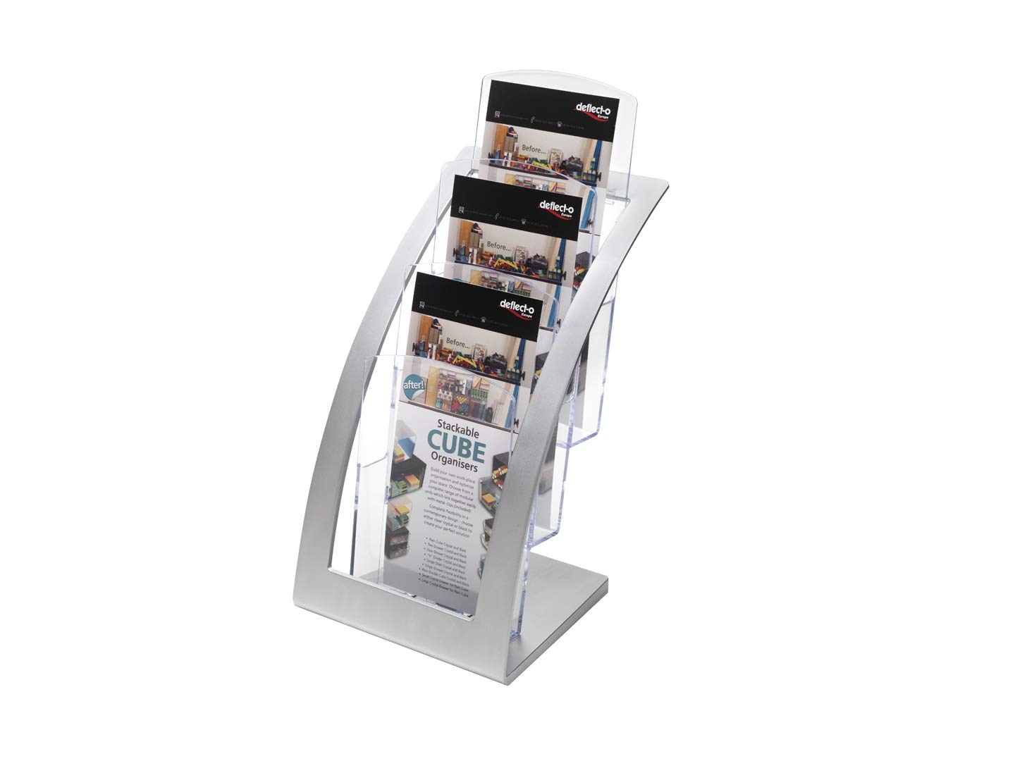Deflecto 693645 Leaflet Size Contemporary Literature Holder - Silver, 17.63 x 17.14 x 33.81 cm