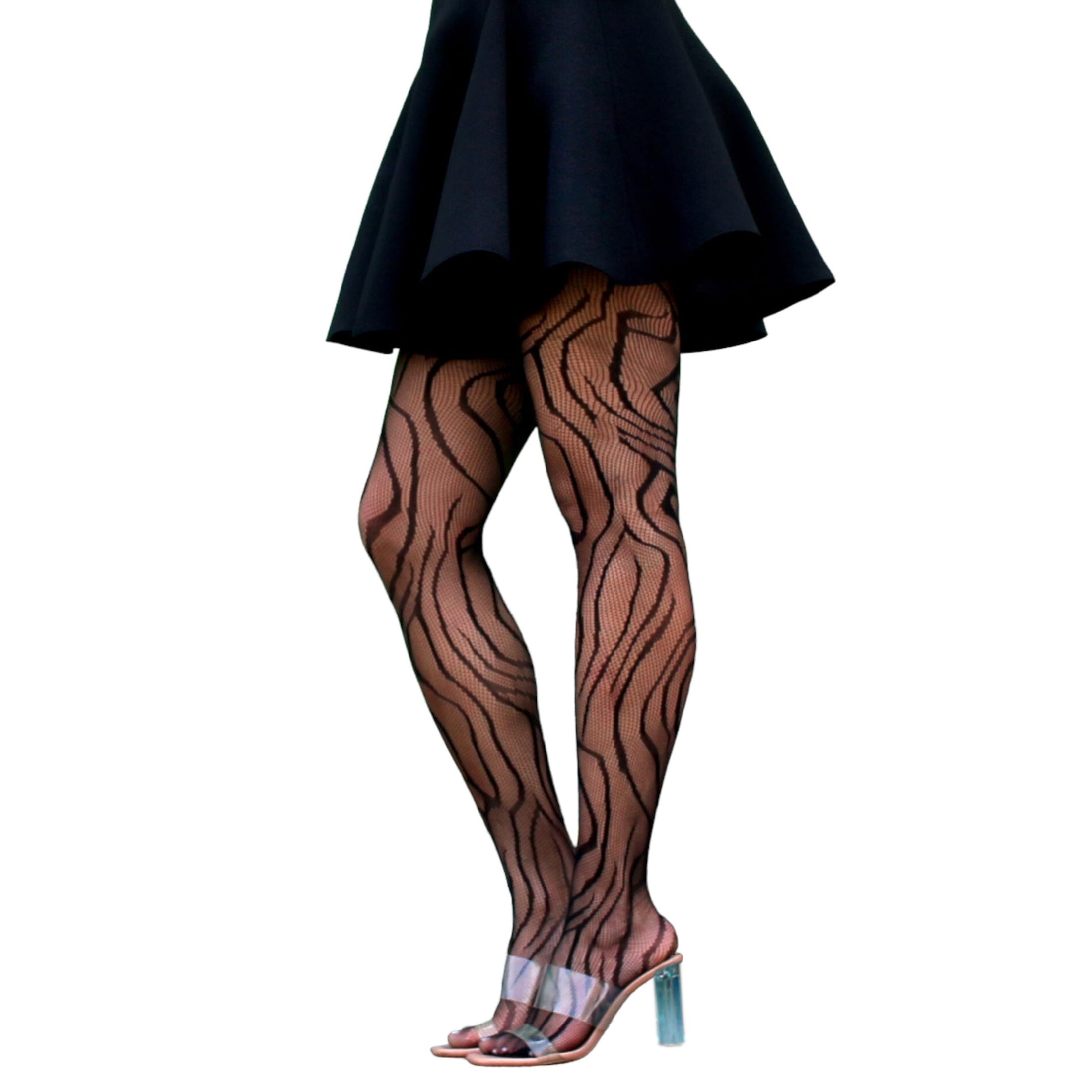 Photo 1 of Tiger Cheetah Striped Zebra Fishnet Stockings Patterned Tights Rave Festival Y2K Funky Edgy EDM Bottle Girl Mall Goth Grunge Cosplay Animal Punk Rock Emo Gothic Alt Fish Nets Mesh Animal Leggings