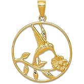 JewelryWeb 14k Yellow Gold Solid Polished Humming Bird In Round Frame Pendant Necklace Pendant for Women
