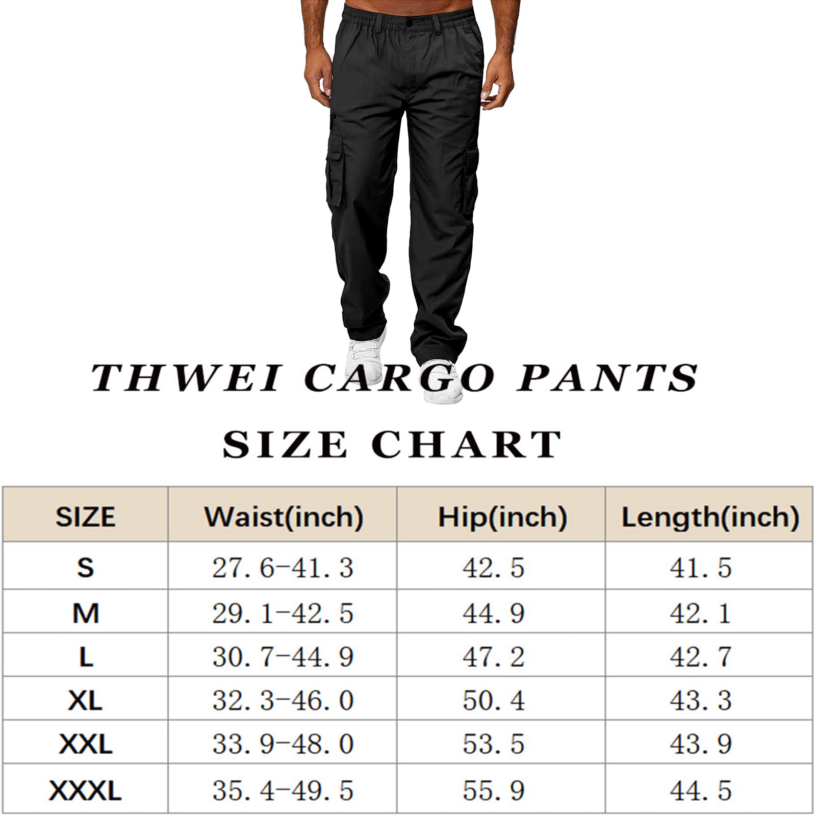 THWEI Mens Cargo Pants Casual Cotton Jogger Multi Pockets Outdoor Hiking Work Sweatpants
