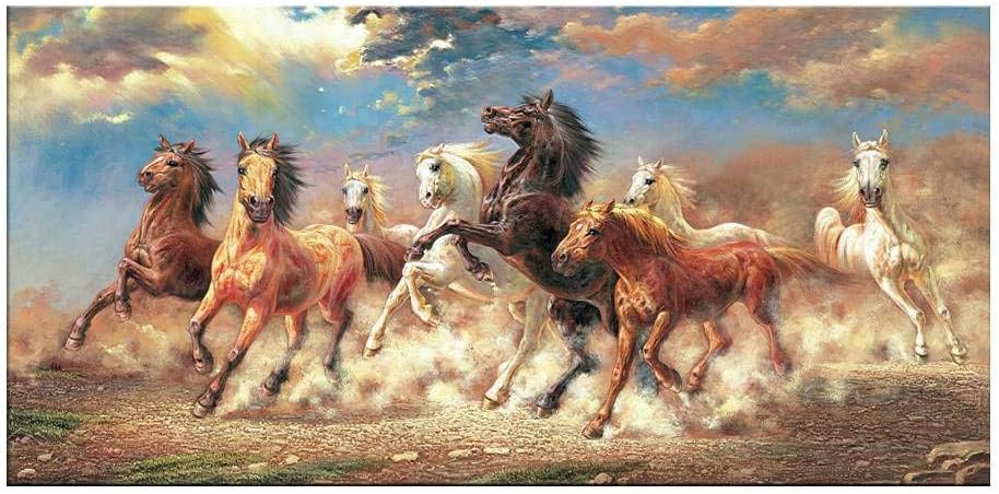 GYXYZS Modern Printed Oil Painting 8 Running Horse Animal Canvas Art On Cotton + Small Hand-Painted Unframed Living Room