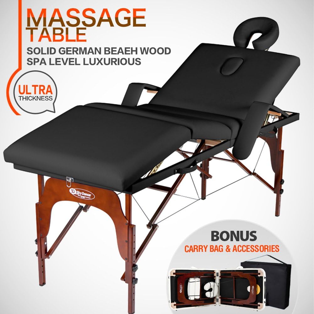 SkyDancer® Professional Portable Massage Table Black Spa Couch Beauty