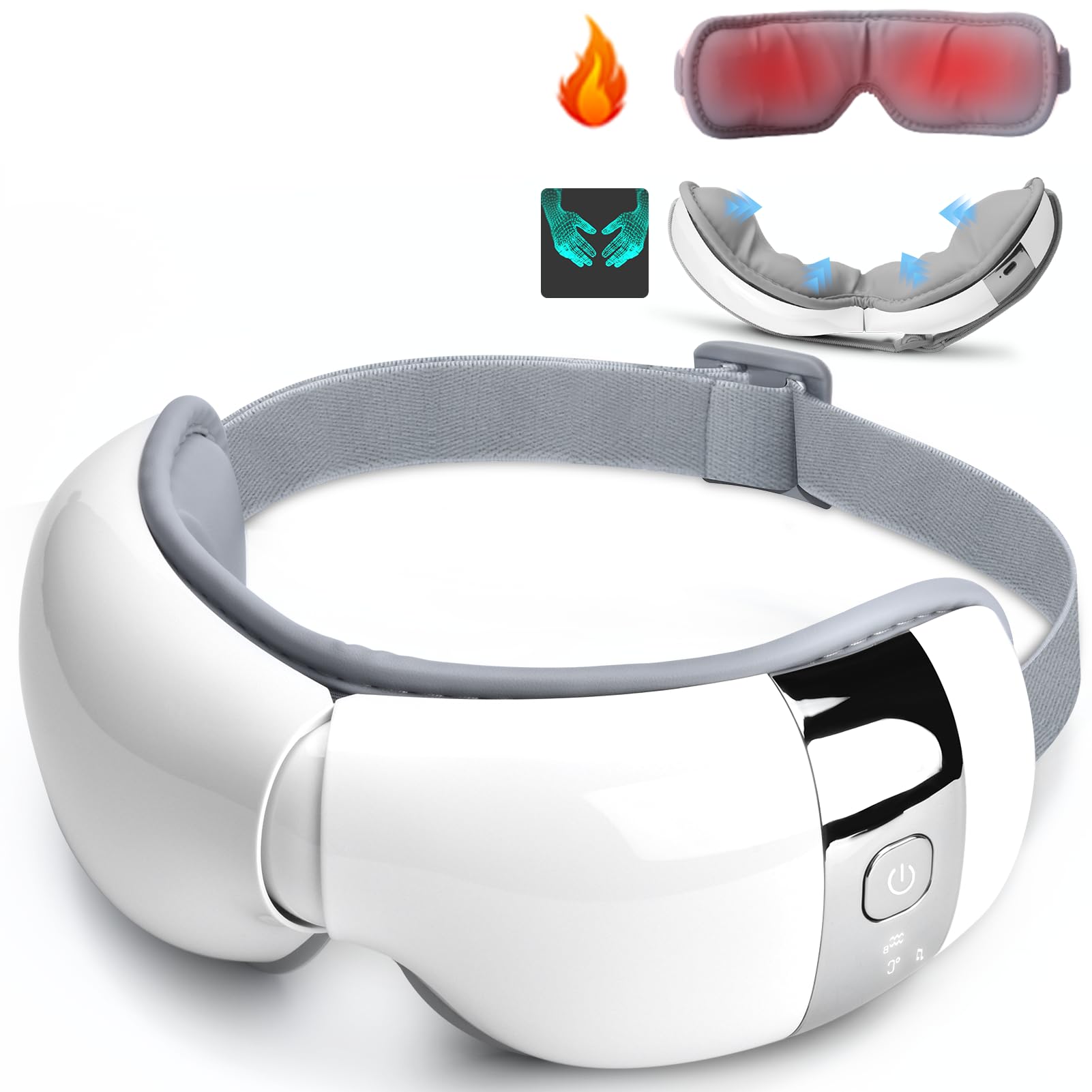 Smart Eye Massager with Heat, Bluetooth and Compression - Relieve Dry Eyes, Eyestrain and Migraines - Eye Mask Massager for Relaxation, Sleep Improvement - Gift for Men and Wome (White)