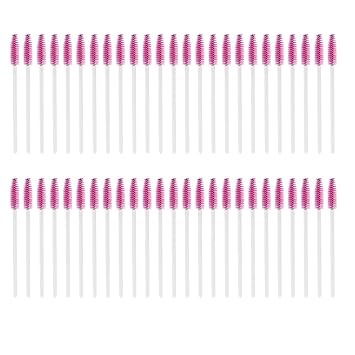 Disposable Mascara Eyelashes Brush Wands Applicator Eyes Makeup Cosmetic Tool 50 Pcs/Set 7 Types (White Stick Rose Red Brush)