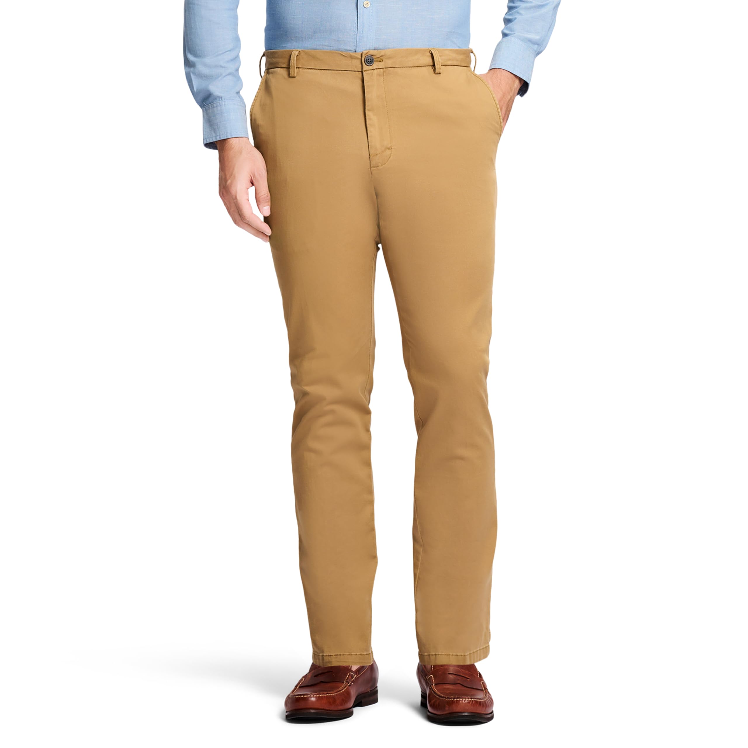 IZOD Men's Saltwater Stretch Flat-Front Chino Pants, Cognac Strt, 40W x 32L Image
