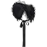 CUNLLY Vintage Victorian Gothic Tea Party Lace Straw Hat Lolita Girls Flowers Bonnet Black Headdress