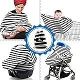 Baby Multi-Use Stretchy Nursing Cover, Car Seat & Stroller Apron Canopy, Shopping Cart Cover. Infant And Baby Breastfeeding Scarf, Black And White Design, Free Gift: Bandana Bib By Mancub