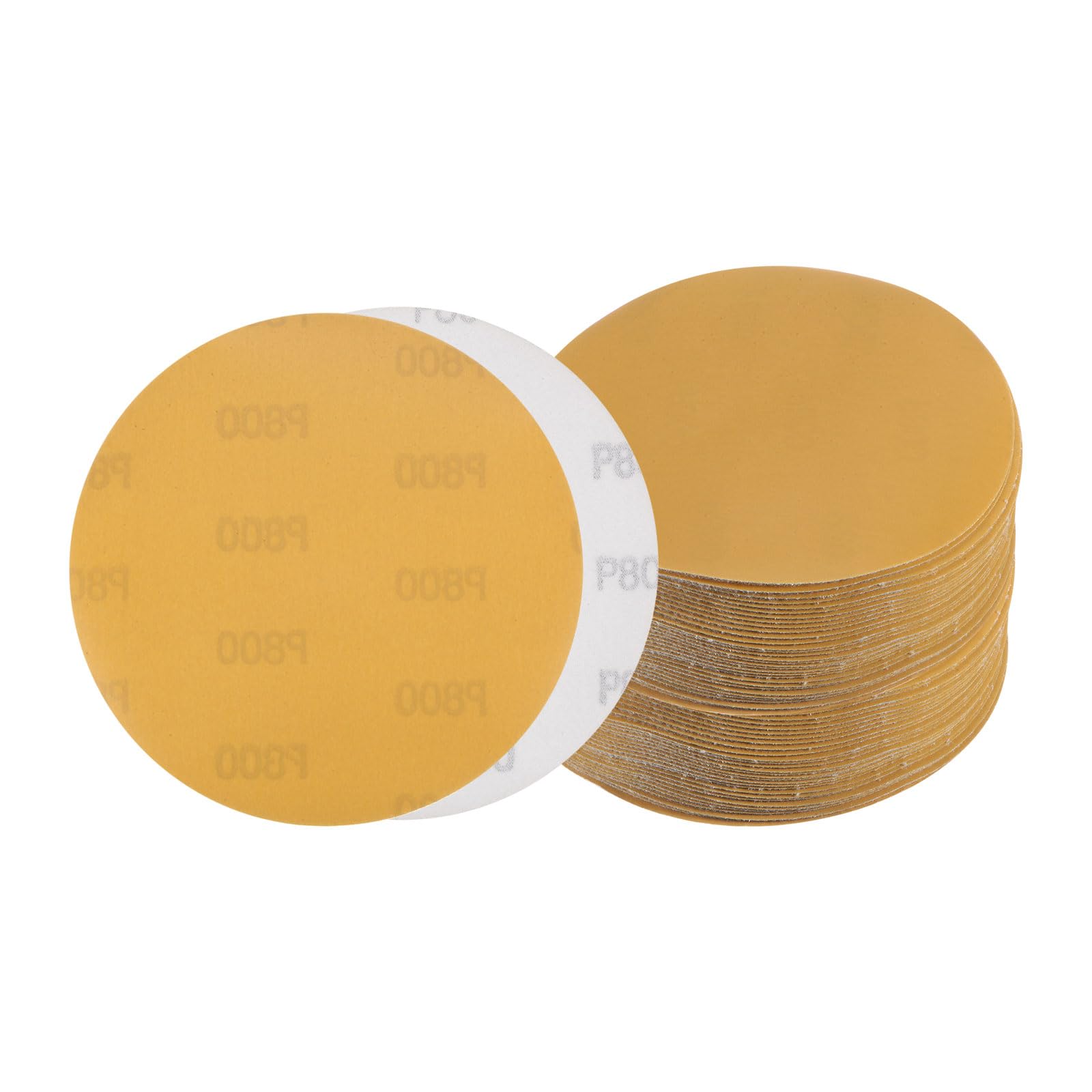 Kozelo 100pcs No Hole Sanding Discs- [ 6 Inch 800 Grit ] Round Hook and Loop Grip Sanding Pads Sheet Sandpaper for Automotive Woodworking Metal Polishing Use| Gold, Aluminum Oxide
