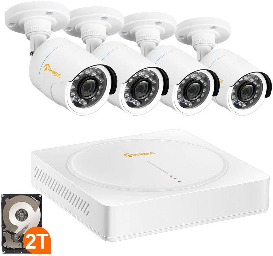 Anlapus 8CH Full HD 1080P HD-TVI Security Camera System, Surveillance DVR with 2TB Hard Drive and (4) 2.0MP 1920TVL Waterproof Outdoor Indoor CCTV Bullet Camera with Smart Motion Detection