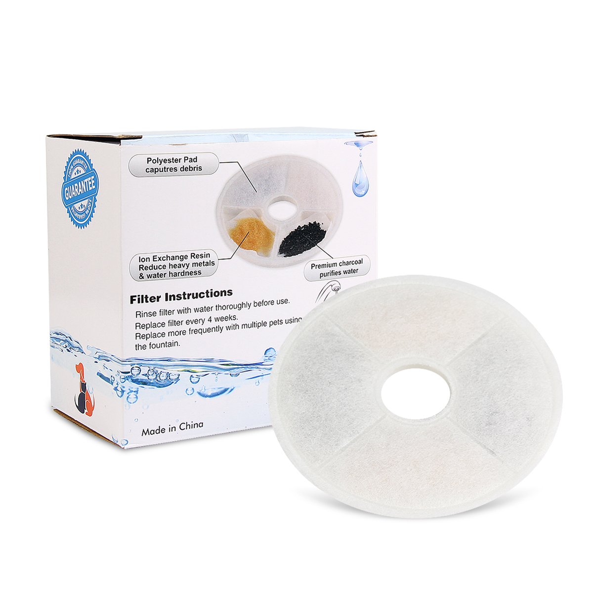 Filters Compatible for Catit Fountains,Catit Design Senses Fountains and Catit Fresh & Clear Stainless Steel Top Drinking Fountain, Carbon Replacement Filter Pack of 6