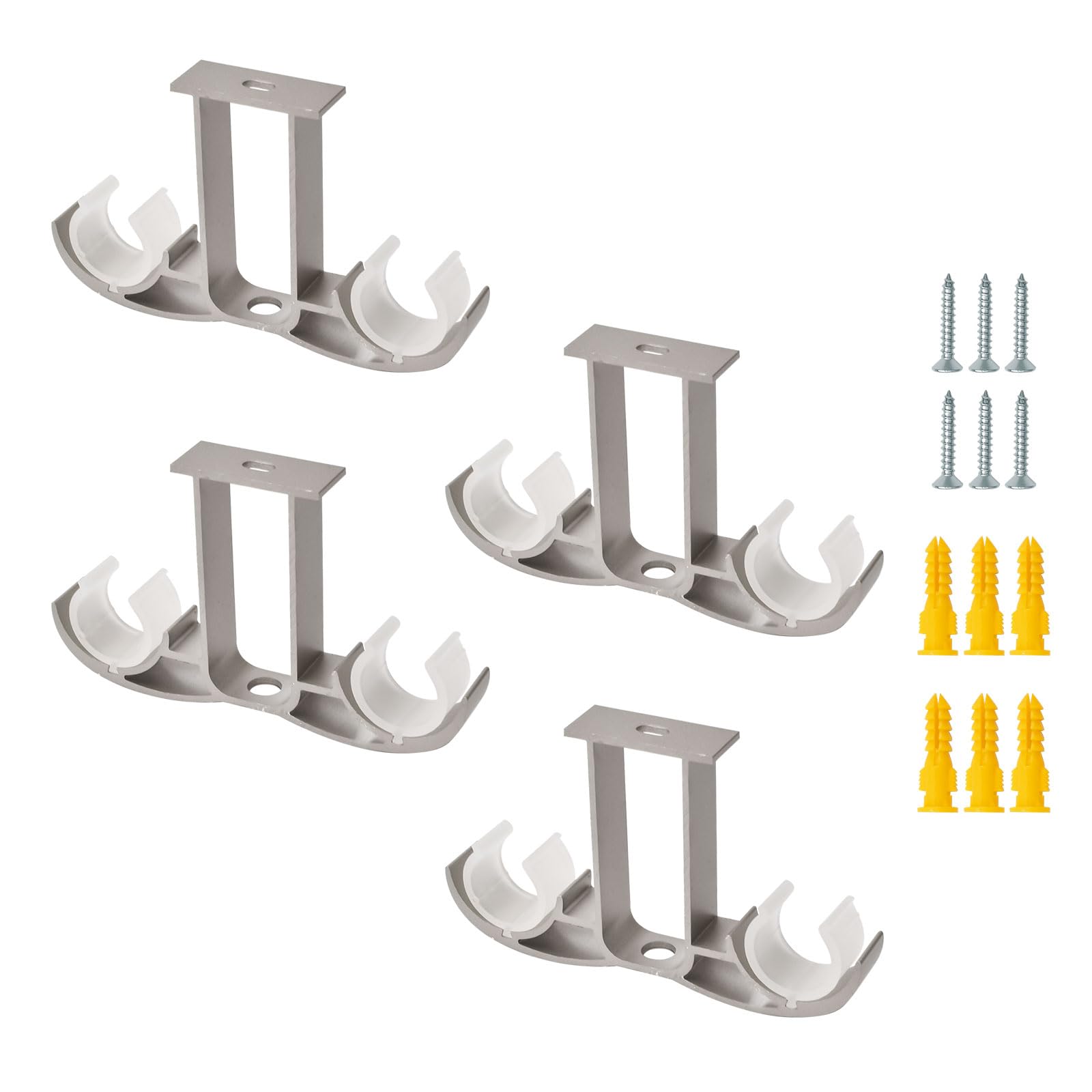 Photo 1 of ***** ONLY 2 ***** UFURMATE Curtain Rod Brackets, 4Pcs Aluminum Alloy Ceiling-Mount Brackets Double Curtain Holders Window Drapery Rod Hanging Supports for 24-30mm Curtain Pole (Grey)