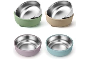 BUSOHA 4 Pack Stainless Steel Baby Bowls with Suction – 2-in-1 Toddler Feeding Plates Heat-Resistant Spill-Proof Suction Bowls for Kids Baby Toddler Food Feeding