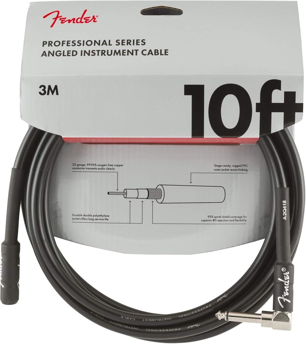 Fender Professional Series Instrument Cable 10 ft STR/ANG black