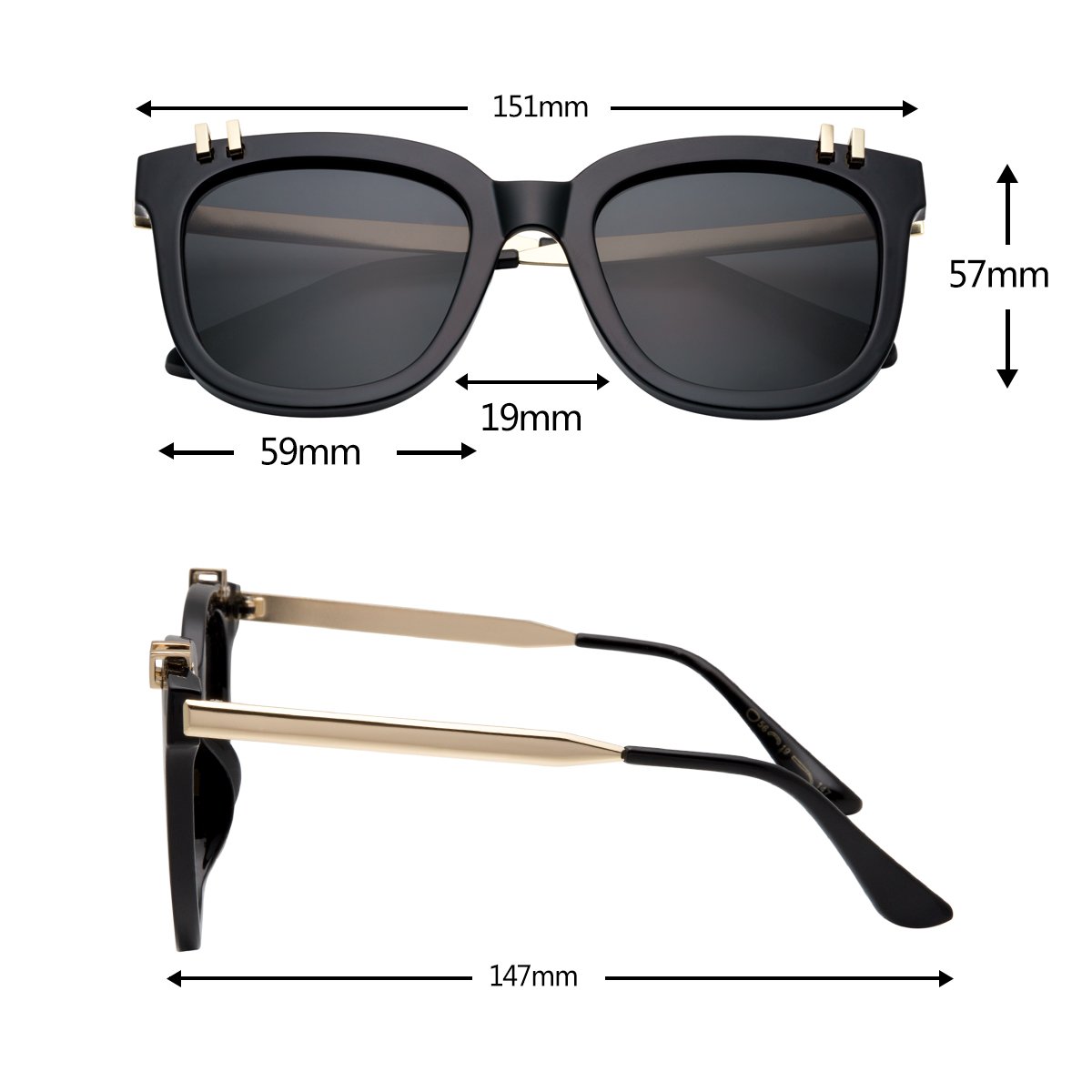WISH CLUB Fashion Mirrored Polarized Square Sunglasses for Women