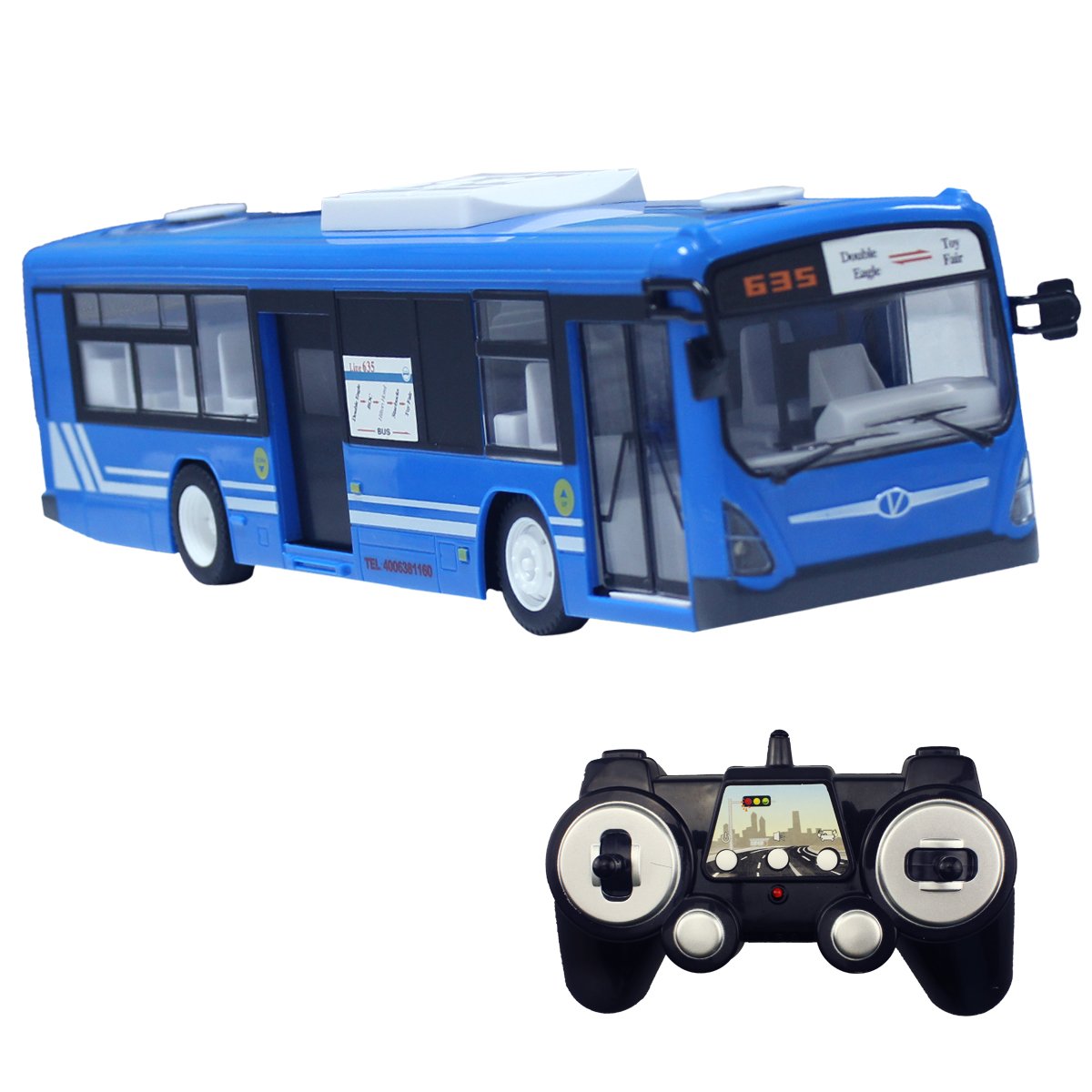 Fisca RC City Bus Remote Control Vehicles, 6 Ch 2.4G Opening Doors and Acceleration Function Toys Electronic Hobby Truck with Simulation Sound and Flashing Light (Blue)
