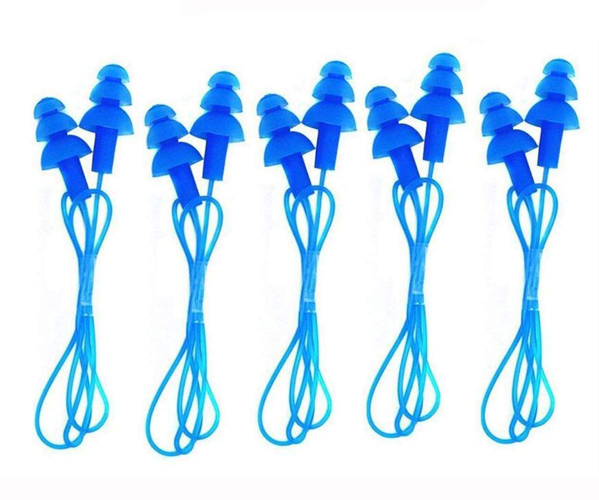 Ericotry Soft Gel Earplugs Swimmers Waterproof Flexible Silicone Gel Corded String Ear Plugs for Swimming or Sleeping Pack of 5 (Blue)