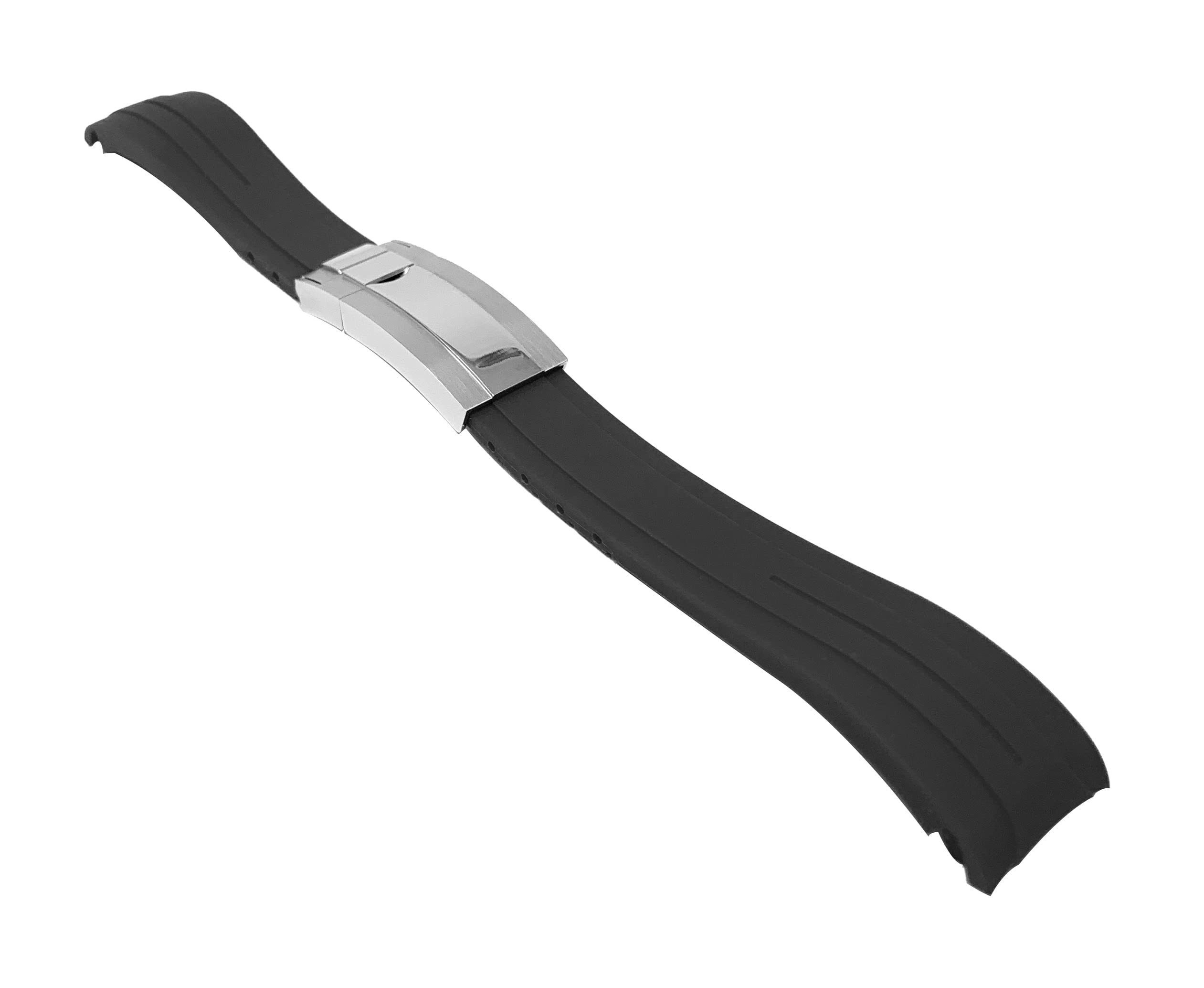 Bandini 20mm Curved End Rubber Watch Band for Rolex Submariner, Daytona, Ghost, Yachtmaster & More, Curved Rubber Watch Strap, Waterproof, With Deployment Clasp or without Clasp