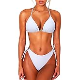 OZICERD 2 Piece Bikini Sets for Women Halter Triangle Bikini Tops Brazilian String Swimsuit Full Coverage Bottom Bathing Suit