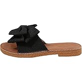 GORGLITTER Women's Bow Knot Flat Sandals Open Toe Slip On Slide Slipper Single Band Flats