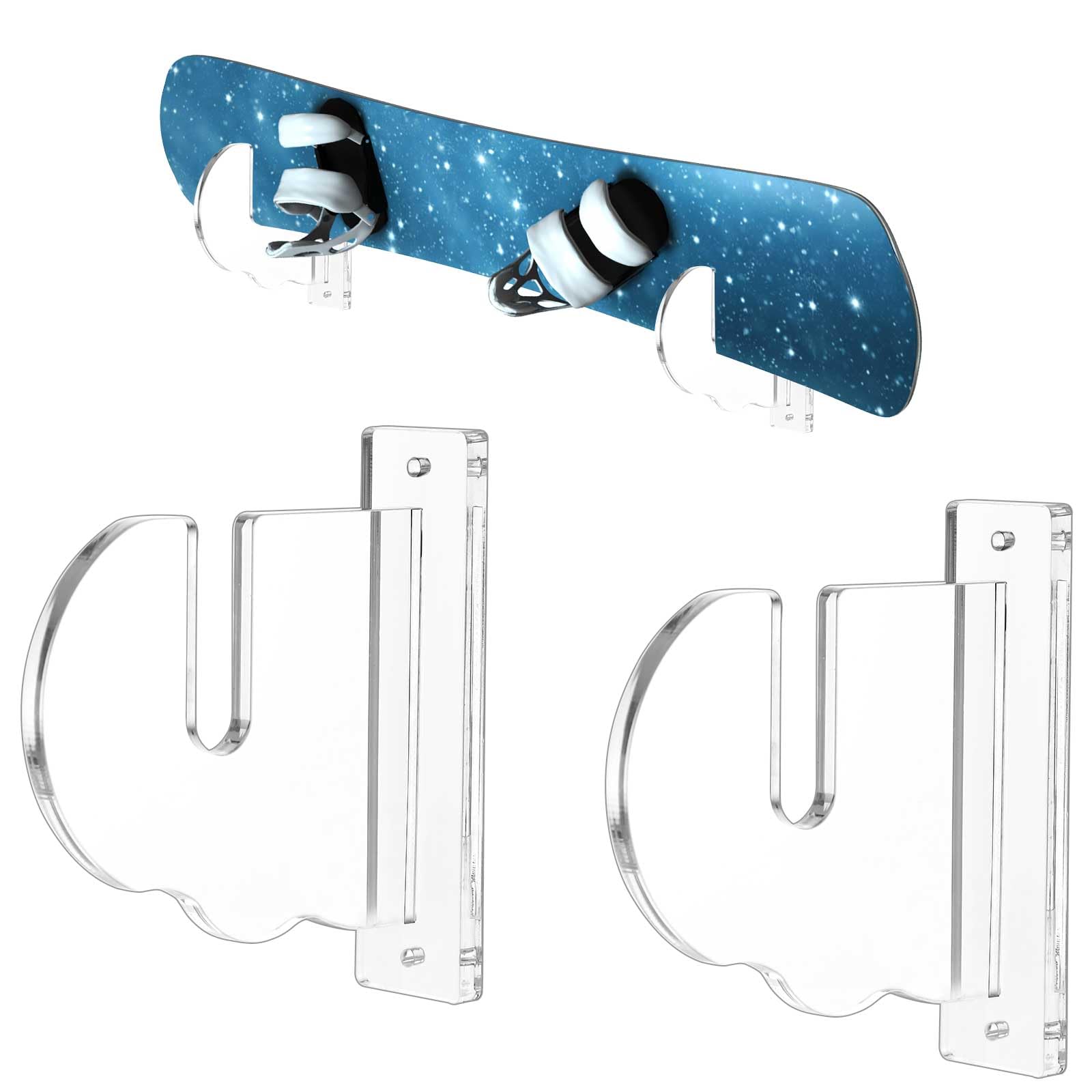 lasuroa 2pcs Skateboard Wall Mount, Skateboard Storage Wall Hanger Stand Acrylic Holder Horizontal Skateboards Rack with Screws and Expansion Tubes for Ski Board Longboard Organizer