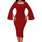 Elegant Dresses for Women Sexy Church Long Ruffles Sleeve Business Pencil Vintage Peplum Dress Wear to Work