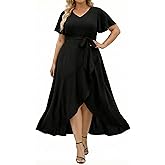 Women Plus Size Wedding Guest Dress - Formal Cocktail Split Ruffle V Neck High Low Party Long Maxi Dresses 2025