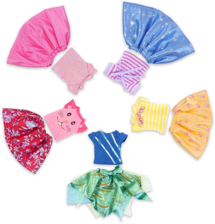 WakaoSet of 5 Color-Topic Doll Clothes for 14.5 Inch American Girl Wellie Wishers Dolls (Purple,Yellow,Blue,Pink,Green)