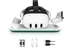 OURVR Charging Dock Compatible with Meta Quest 3 Accessories,LED Light Charging Station,Magnetic Charger with 2 Rechargeable Battery(Only fit AMVR Facial Interfacee) (White&Black)