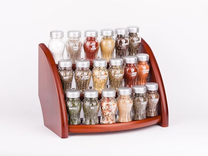 Gald Poland Hängendes/stehendes Gewürzregal für 18 Gläser braun, Deckel