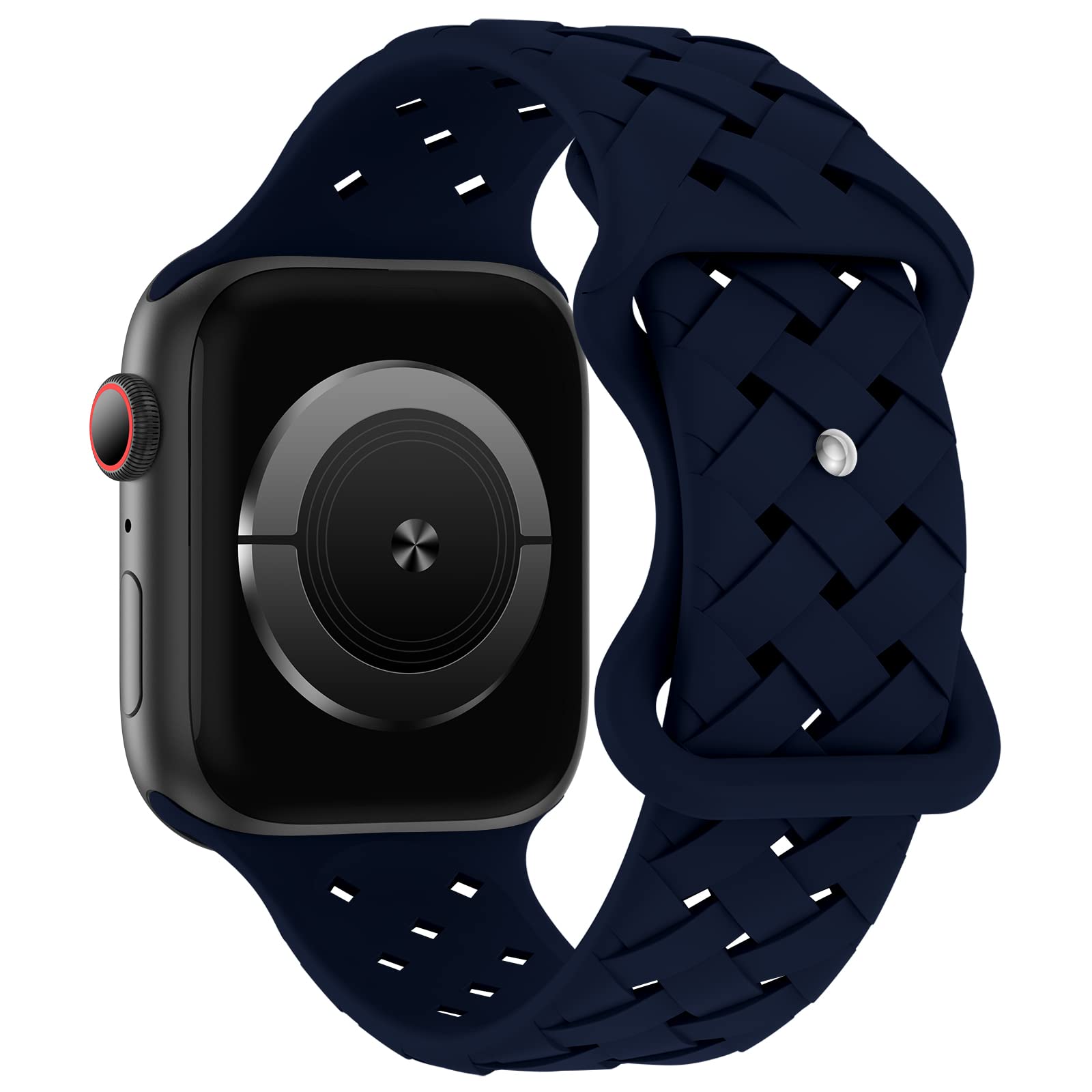 Silicone Braided Weave Bands Compatible with Apple Watch 38mm 40mm 41mm 42mm 44mm 46mm 45mm 49mm, Replacement Sport Breathable Strap for iWatch Series 10/9/8/7/6/5/4/3/2/1 Ultra SE Women Men, Navy Blue
