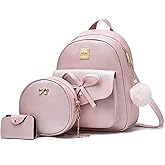 ZGWJ Mini Backpack Purse for Women - 3-Piece Set, Small PU Leather Bowknot Fashion Backpacks, Cute Casual Travel Daypacks