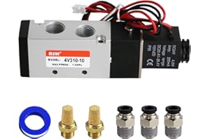 RIH Pneumatics Solenoid Valve 4V310-10 12V/24V/110V Series Single Coil Pilot-Operated Electric 2 Position 5 Way Connection Type (DC24V/Out of line, 3/8"NPT)